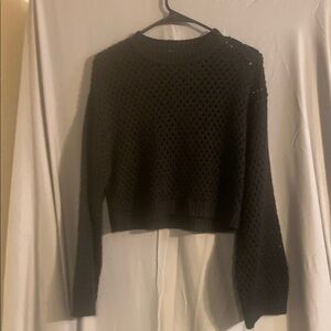 Black Crew Neck Textured Knit Sweater